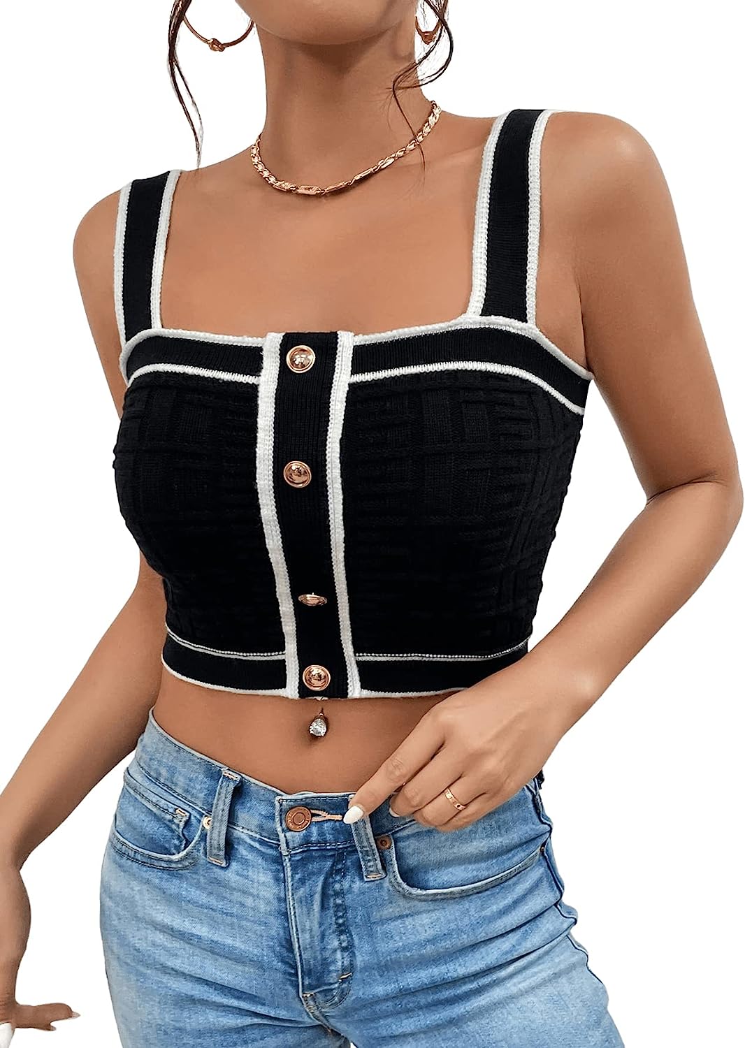 230816043137133_1 SweatyRocks Women's Sleeveless Ribbed Knit Spaghetti Strap Crop Cami Tank Top - Image 1